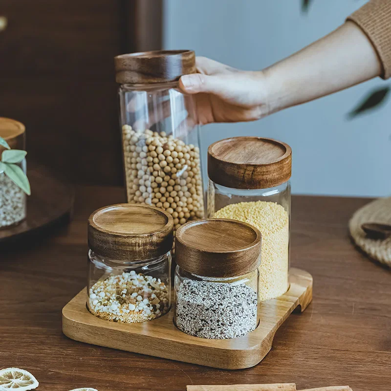 Food Storage Glass Containers - Деревянная крышка Orgnizer герметичные стеклянные банки