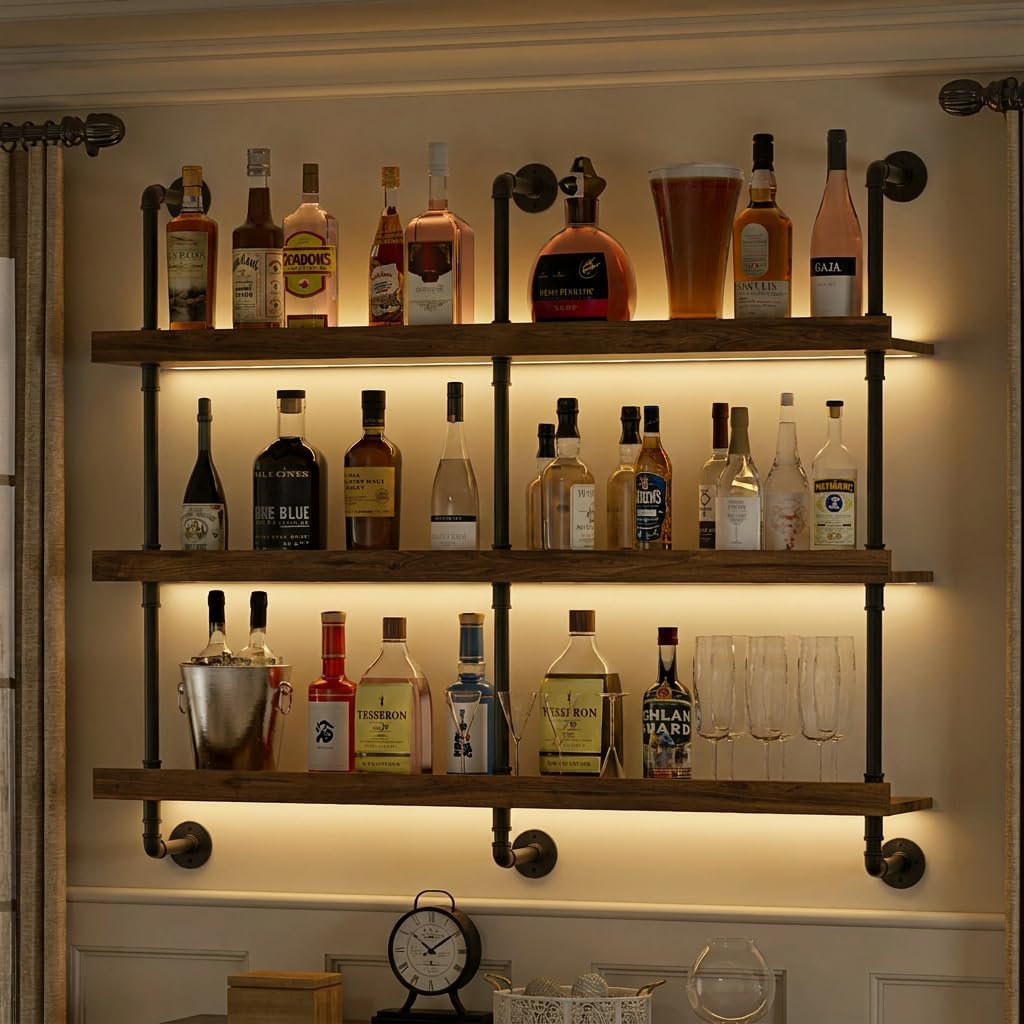 Food Storage Shelving - Настенная винная полка с LED-подсветкой, трехуровневая
