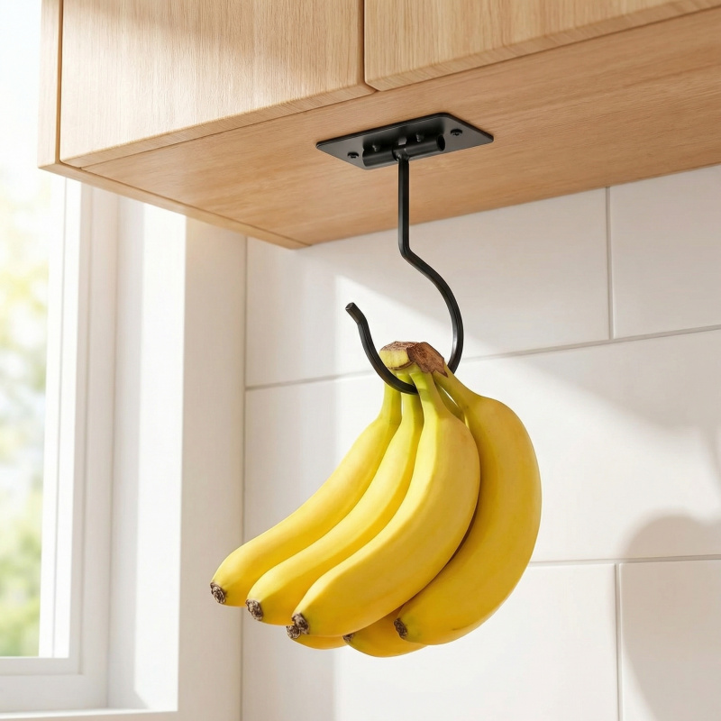 Food Storage Kitchen - Черный металлический самоклеящийся крючок-банан, складная полка