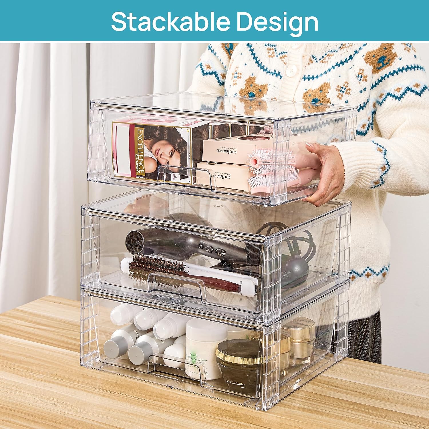 Набор из 4 больших прозрачных  – обзор и цена Stackable Pantry Bin